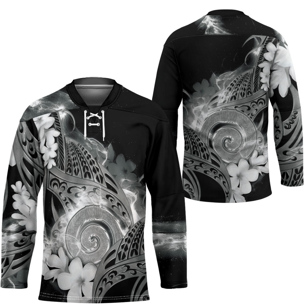 Piko Hawaiian Hockey Jersey Monochrome Galaxy Spiral Plumeria Tribal Patterns