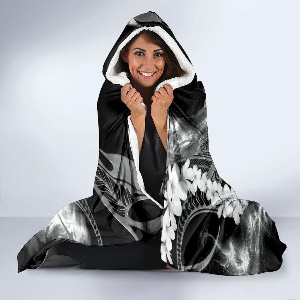 Piko Hawaiian Hooded Blanket Monochrome Galaxy Spiral Plumeria Tribal Patterns