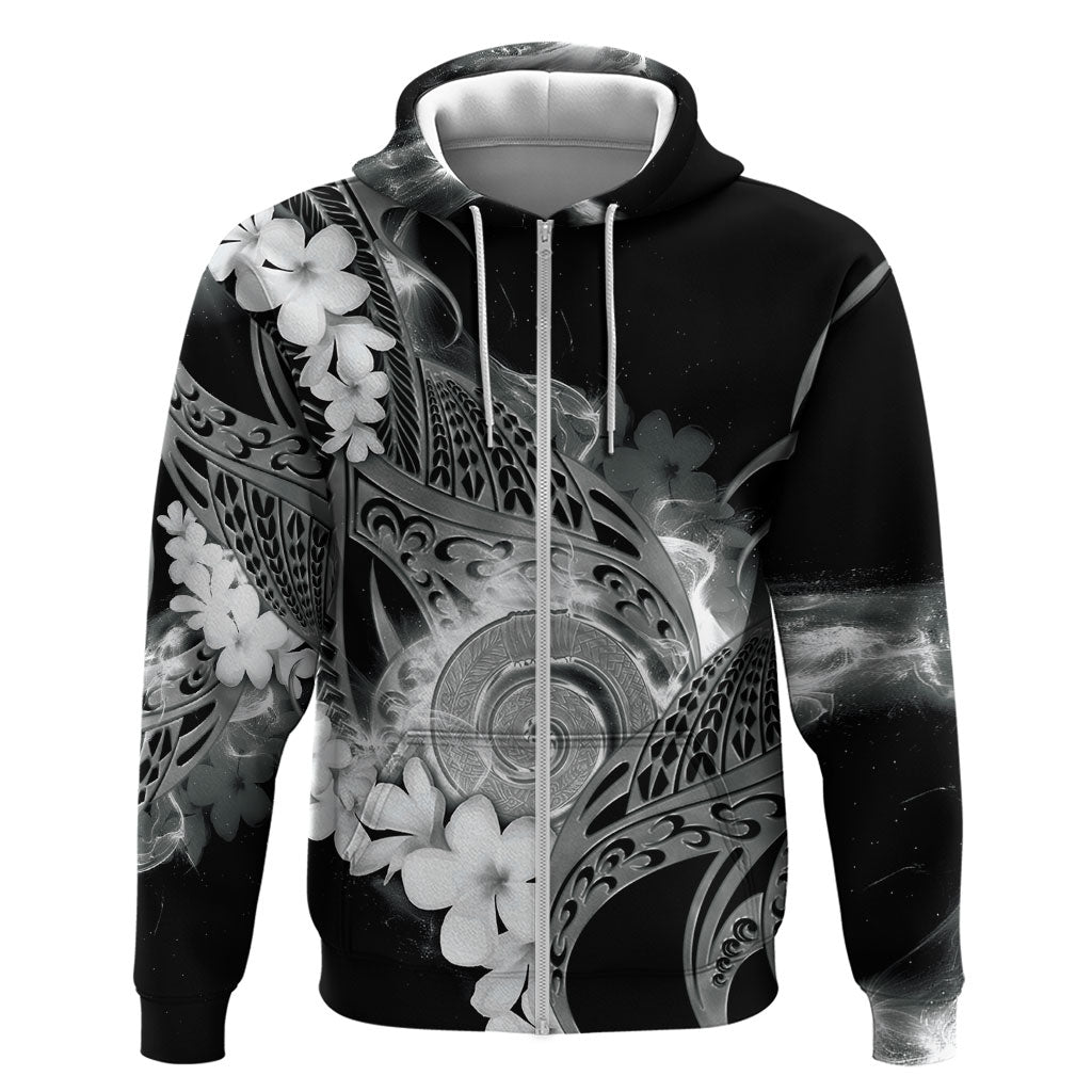 Piko Hawaiian Hoodie Monochrome Galaxy Spiral Plumeria Tribal Patterns