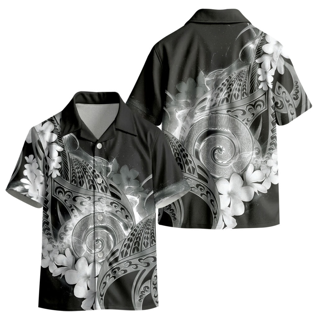 Piko Hawaiian Kid Hawaiian Shirt Monochrome Galaxy Spiral Plumeria Tribal Patterns