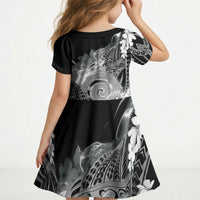 Piko Hawaiian Kid Short Sleeve Dress Monochrome Galaxy Spiral Plumeria Tribal Patterns
