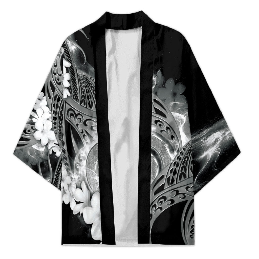 Piko Hawaiian Kimono Monochrome Galaxy Spiral Plumeria Tribal Patterns
