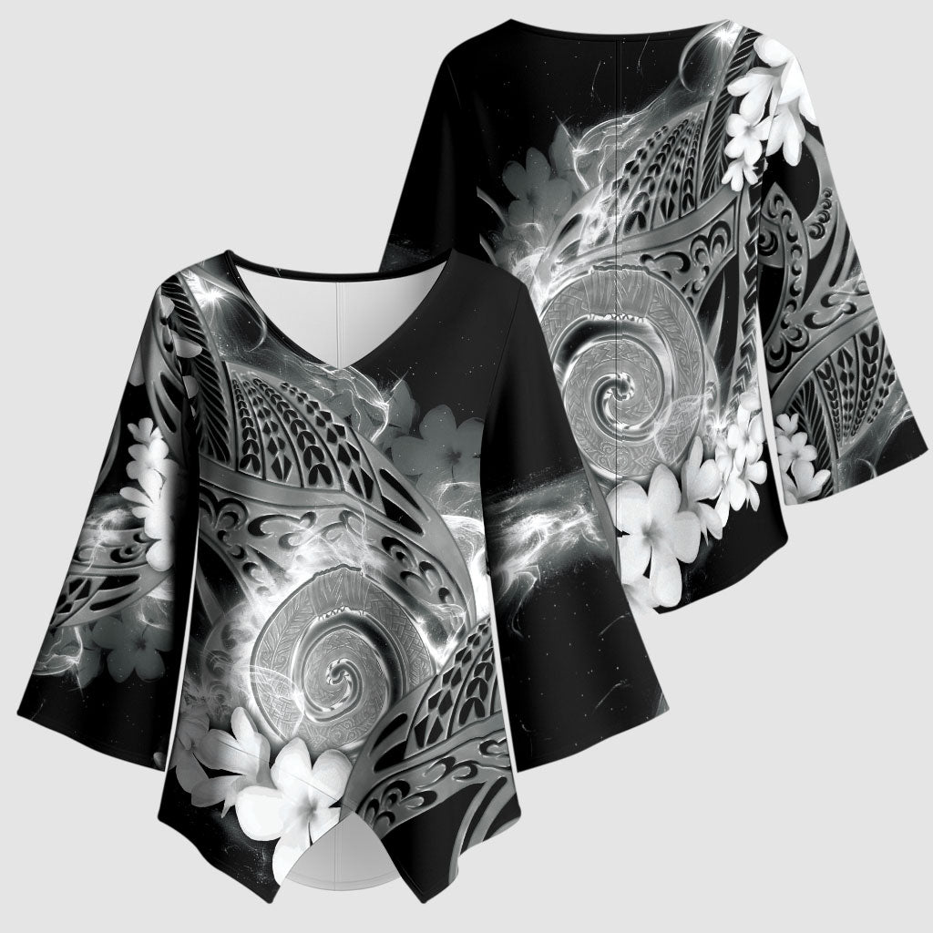 Piko Hawaiian Kimono Sleeve Blouse Monochrome Galaxy Spiral Plumeria Tribal Patterns
