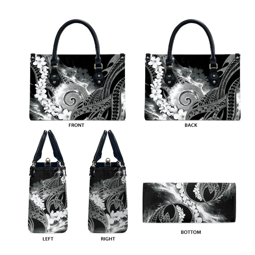 Piko Hawaiian Leather Bag Monochrome Galaxy Spiral Plumeria Tribal Patterns