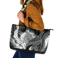 Piko Hawaiian Leather Tote Bag Monochrome Galaxy Spiral Plumeria Tribal Patterns