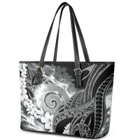 Piko Hawaiian Leather Tote Bag Monochrome Galaxy Spiral Plumeria Tribal Patterns