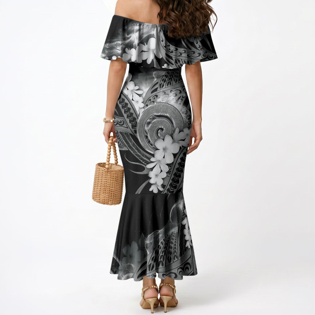 Piko Hawaiian Mermaid Dress Monochrome Galaxy Spiral Plumeria Tribal Patterns
