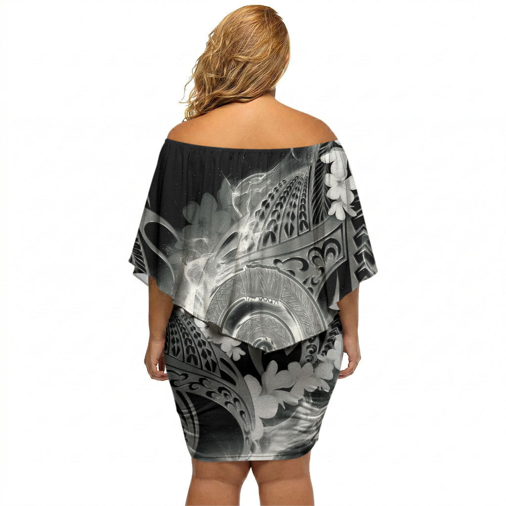 Piko Hawaiian Off Shoulder Short Dress Monochrome Galaxy Spiral Plumeria Tribal Patterns