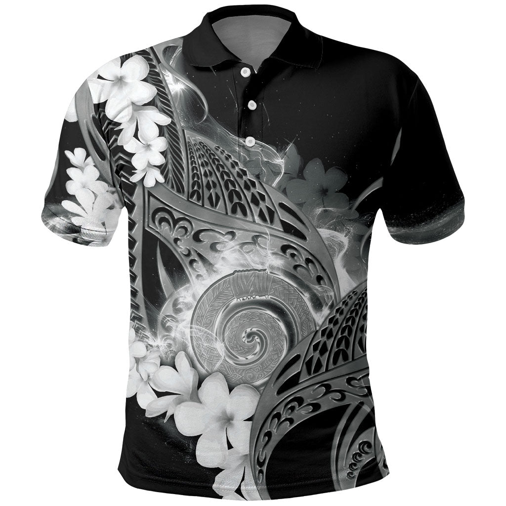 Piko Hawaiian Polo Shirt Monochrome Galaxy Spiral Plumeria Tribal Patterns