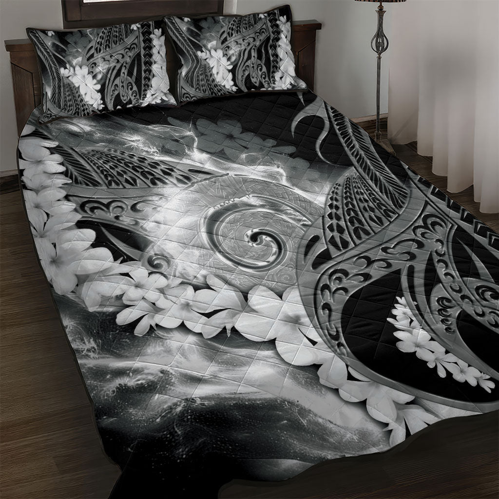 Piko Hawaiian Quilt Bed Set Monochrome Galaxy Spiral Plumeria Tribal Patterns