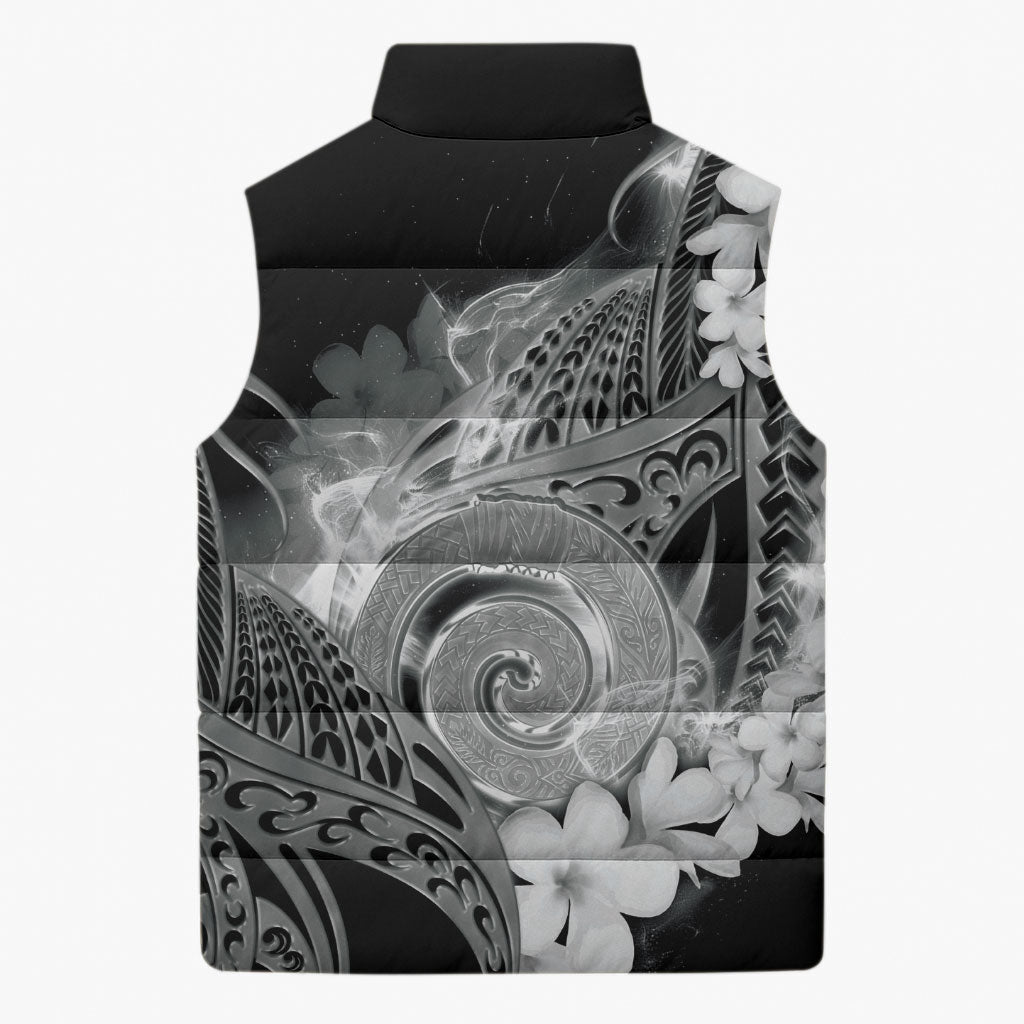 Piko Hawaiian Sleeveless Puffer Jacket Monochrome Galaxy Spiral Plumeria Tribal Patterns