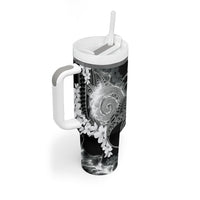 Piko Hawaiian Tumbler With Handle Monochrome Galaxy Spiral Plumeria Tribal Patterns