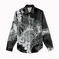 Piko Hawaiian Women Casual Shirt Monochrome Galaxy Spiral Plumeria Tribal Patterns