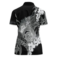 Piko Hawaiian Women Polo Shirt Monochrome Galaxy Spiral Plumeria Tribal Patterns