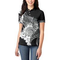 Piko Hawaiian Women Polo Shirt Monochrome Galaxy Spiral Plumeria Tribal Patterns