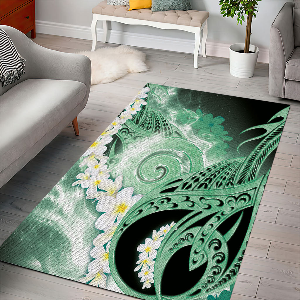 Piko Hawaiian Area Rug Green Galaxy Spiral Plumeria Tribal Patterns
