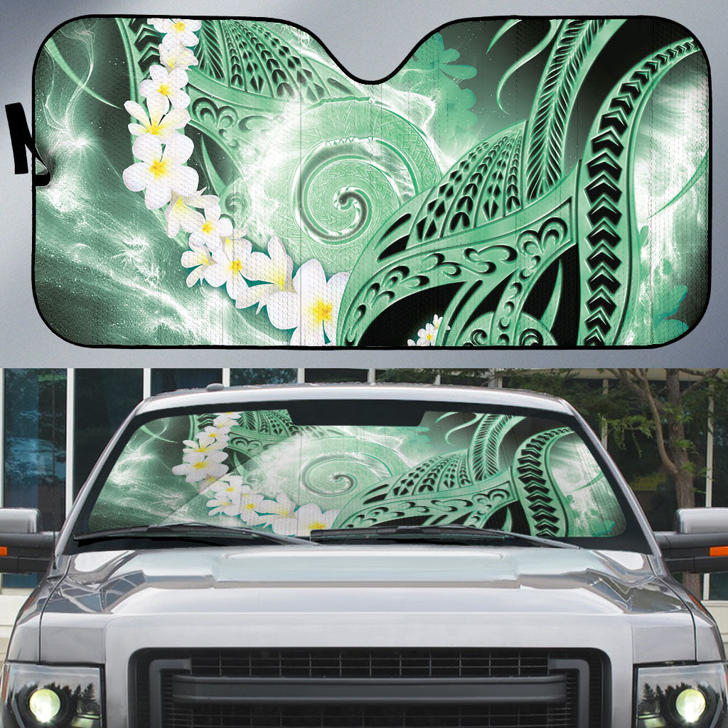 Piko Hawaiian Auto Sun Shade Green Galaxy Spiral Plumeria Tribal Patterns