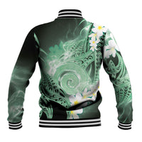 Piko Hawaiian Baseball Jacket Green Galaxy Spiral Plumeria Tribal Patterns