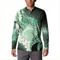 Piko Hawaiian Button Sweatshirt Green Galaxy Spiral Plumeria Tribal Patterns