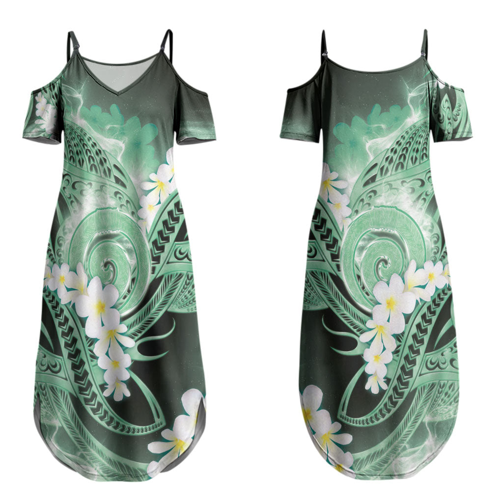 Piko Hawaiian Couples Matching Summer Maxi Dress and Long Sleeve Button Shirt Green Galaxy Spiral Plumeria Tribal Patterns
