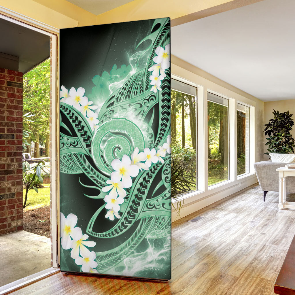 Piko Hawaiian Door Cover Green Galaxy Spiral Plumeria Tribal Patterns