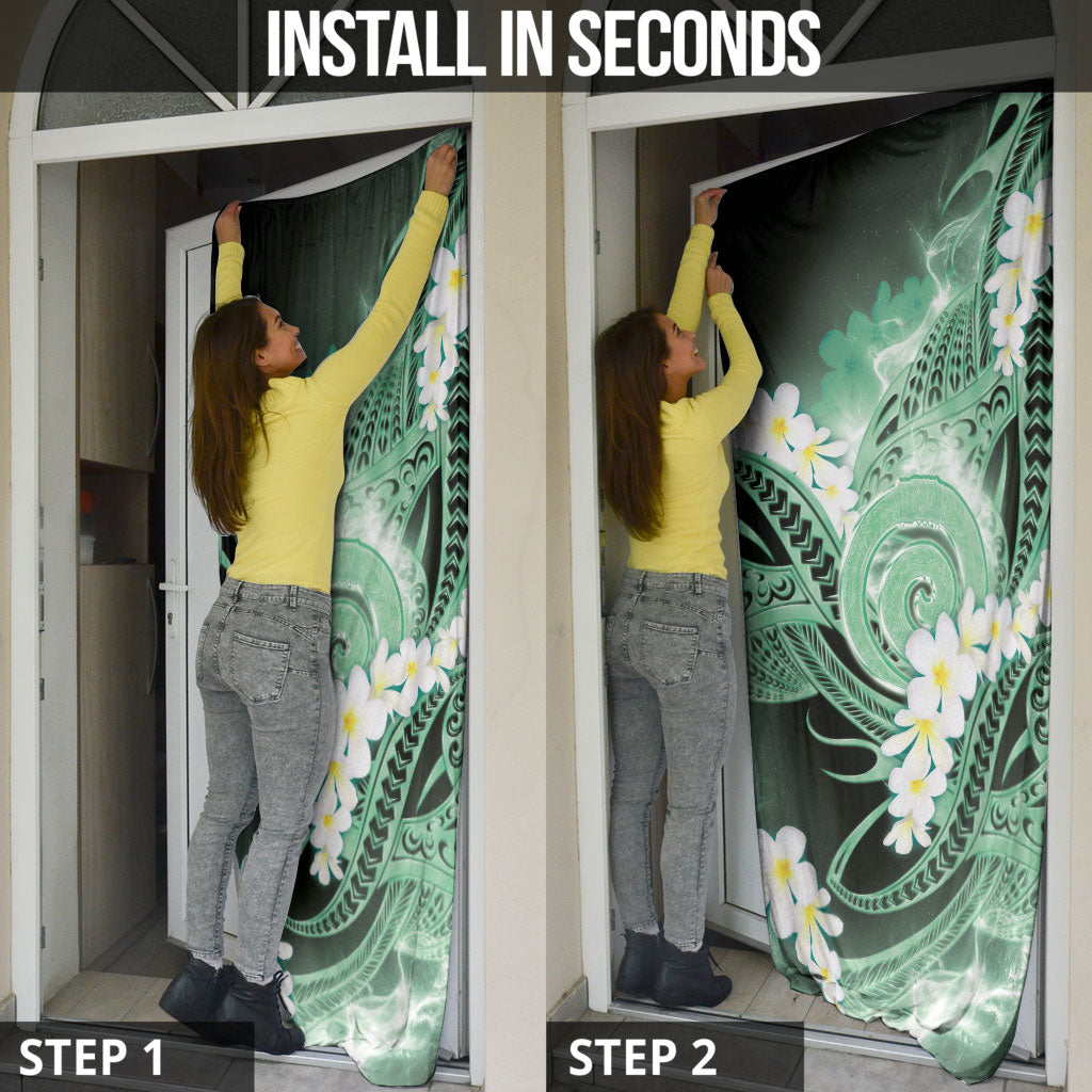 Piko Hawaiian Door Cover Green Galaxy Spiral Plumeria Tribal Patterns