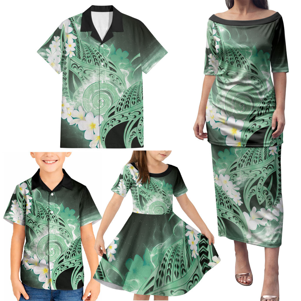 Piko Hawaiian Family Matching Puletasi and Hawaiian Shirt Green Galaxy Spiral Plumeria Tribal Patterns DT05 - Polynesian Pride