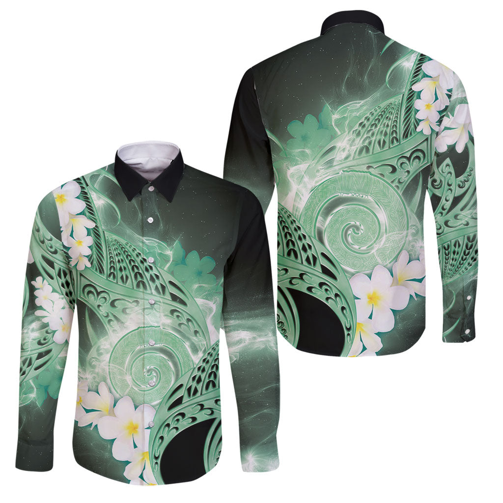 Piko Hawaiian Family Matching Summer Maxi Dress and Hawaiian Shirt Green Galaxy Spiral Plumeria Tribal Patterns