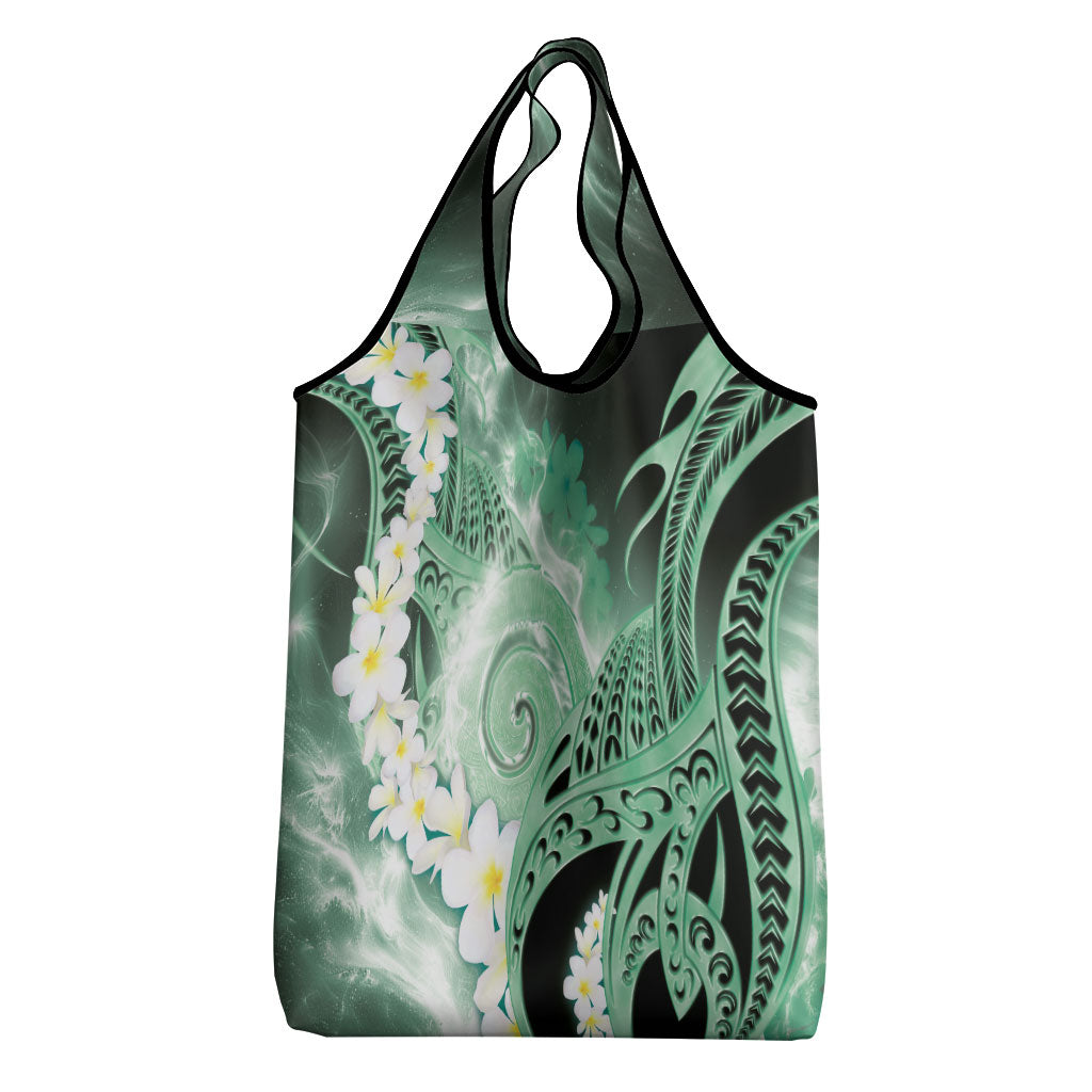 Piko Hawaiian Grocery Bag Green Galaxy Spiral Plumeria Tribal Patterns