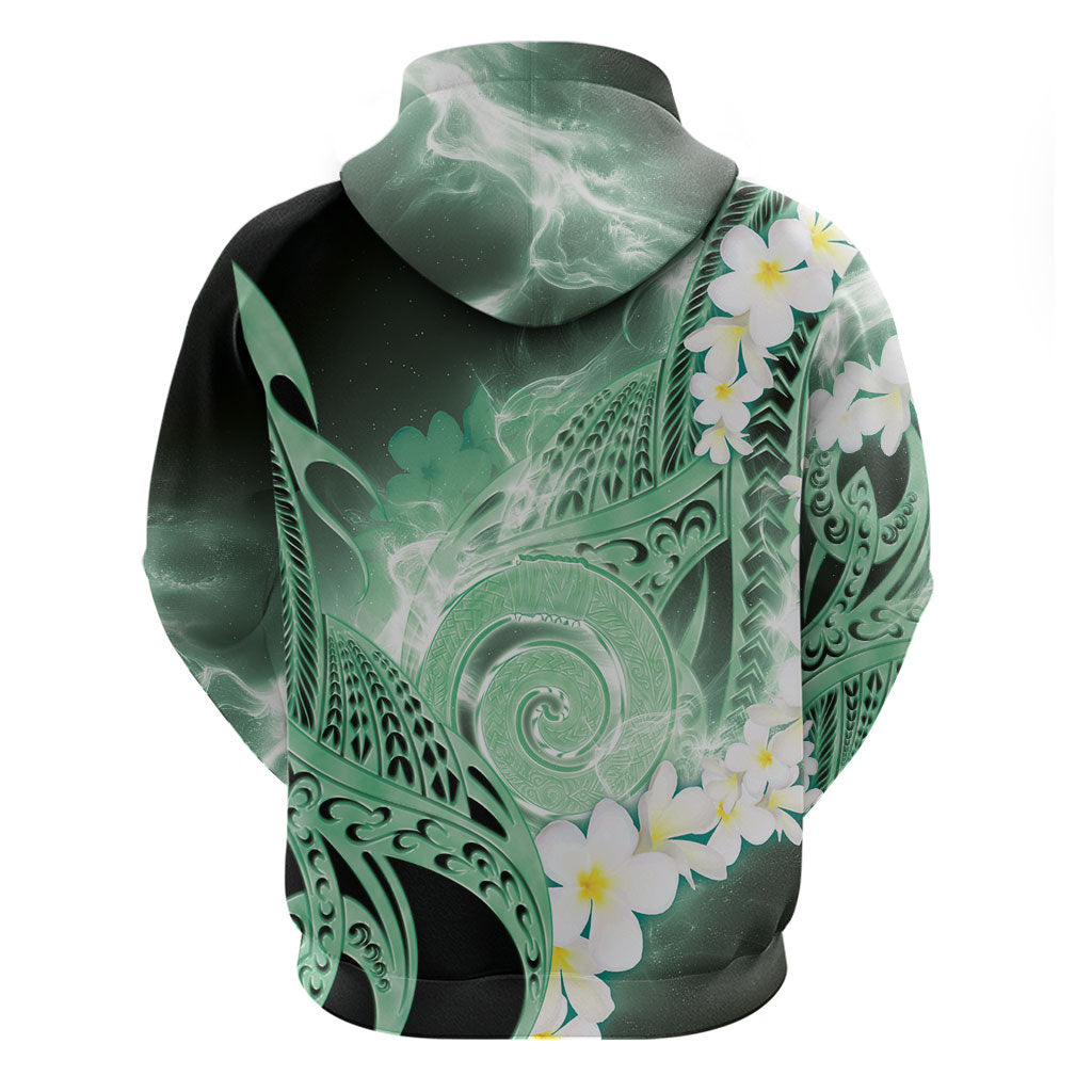 Piko Hawaiian Hoodie Green Galaxy Spiral Plumeria Tribal Patterns