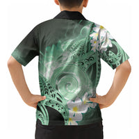 Piko Hawaiian Kid Hawaiian Shirt Green Galaxy Spiral Plumeria Tribal Patterns