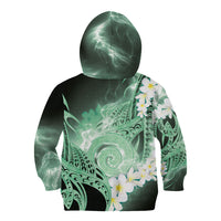 Piko Hawaiian Kid Hoodie Green Galaxy Spiral Plumeria Tribal Patterns