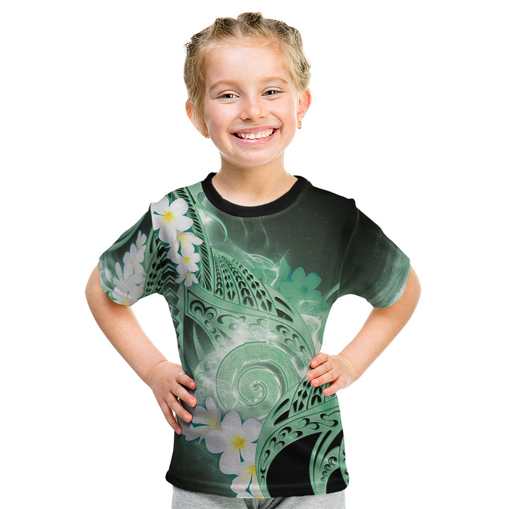 Piko Hawaiian Kid T Shirt Green Galaxy Spiral Plumeria Tribal Patterns