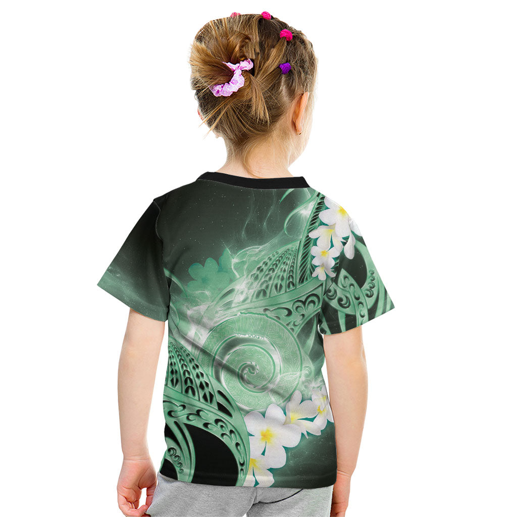Piko Hawaiian Kid T Shirt Green Galaxy Spiral Plumeria Tribal Patterns