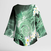Piko Hawaiian Kimono Sleeve Blouse Green Galaxy Spiral Plumeria Tribal Patterns