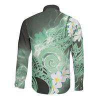 Piko Hawaiian Long Sleeve Button Shirt Green Galaxy Spiral Plumeria Tribal Patterns