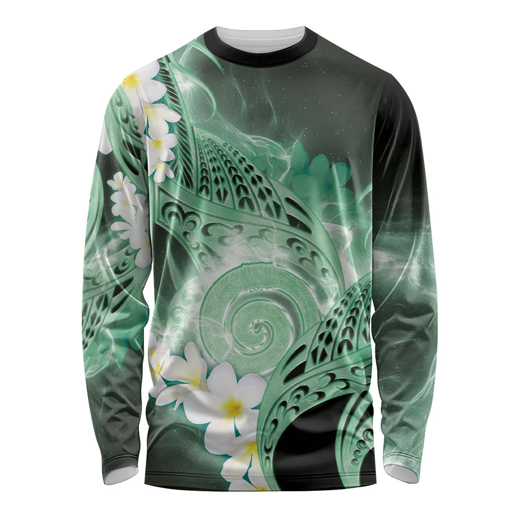 Piko Hawaiian Long Sleeve Shirt Green Galaxy Spiral Plumeria Tribal Patterns DT05 Unisex Green - Polynesian Pride