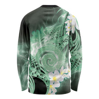 Piko Hawaiian Long Sleeve Shirt Green Galaxy Spiral Plumeria Tribal Patterns