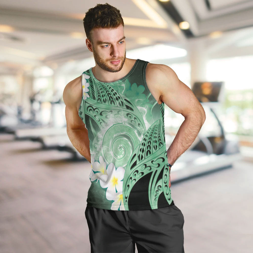 Piko Hawaiian Men Tank Top Green Galaxy Spiral Plumeria Tribal Patterns