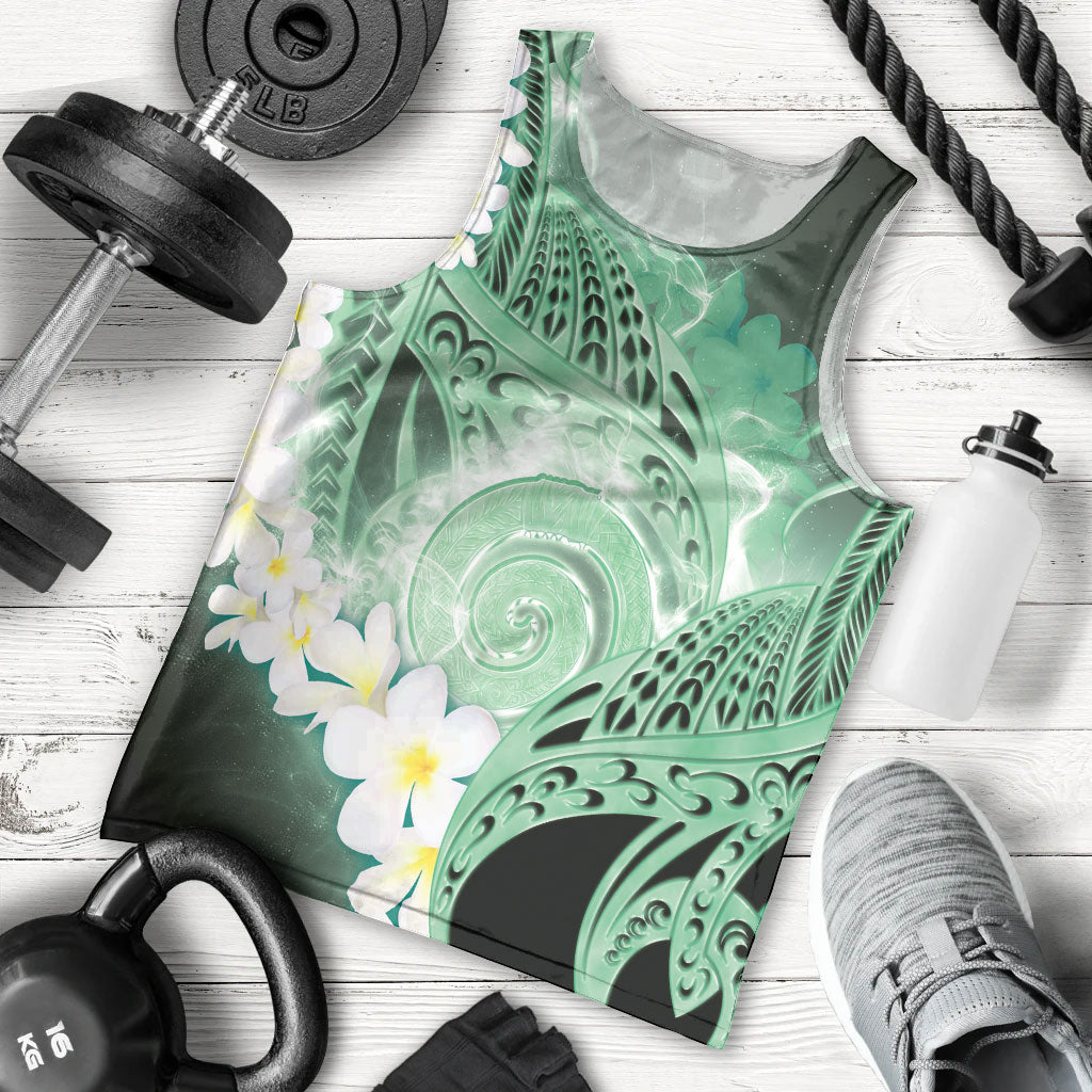 Piko Hawaiian Men Tank Top Green Galaxy Spiral Plumeria Tribal Patterns