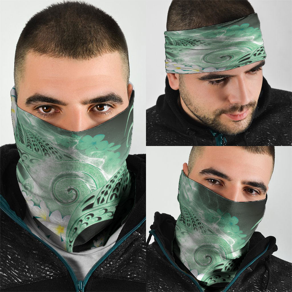 Piko Hawaiian Neck Gaiter Green Galaxy Spiral Plumeria Tribal Patterns