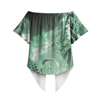 Piko Hawaiian Off Shoulder Wrap Waist Top Green Galaxy Spiral Plumeria Tribal Patterns DT05 - Polynesian Pride