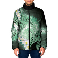 Piko Hawaiian Padded Jacket Green Galaxy Spiral Plumeria Tribal Patterns