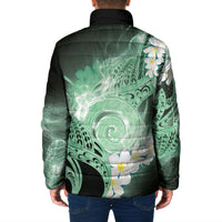 Piko Hawaiian Padded Jacket Green Galaxy Spiral Plumeria Tribal Patterns