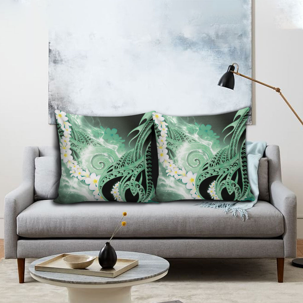 Piko Hawaiian Pillow Cover Green Galaxy Spiral Plumeria Tribal Patterns