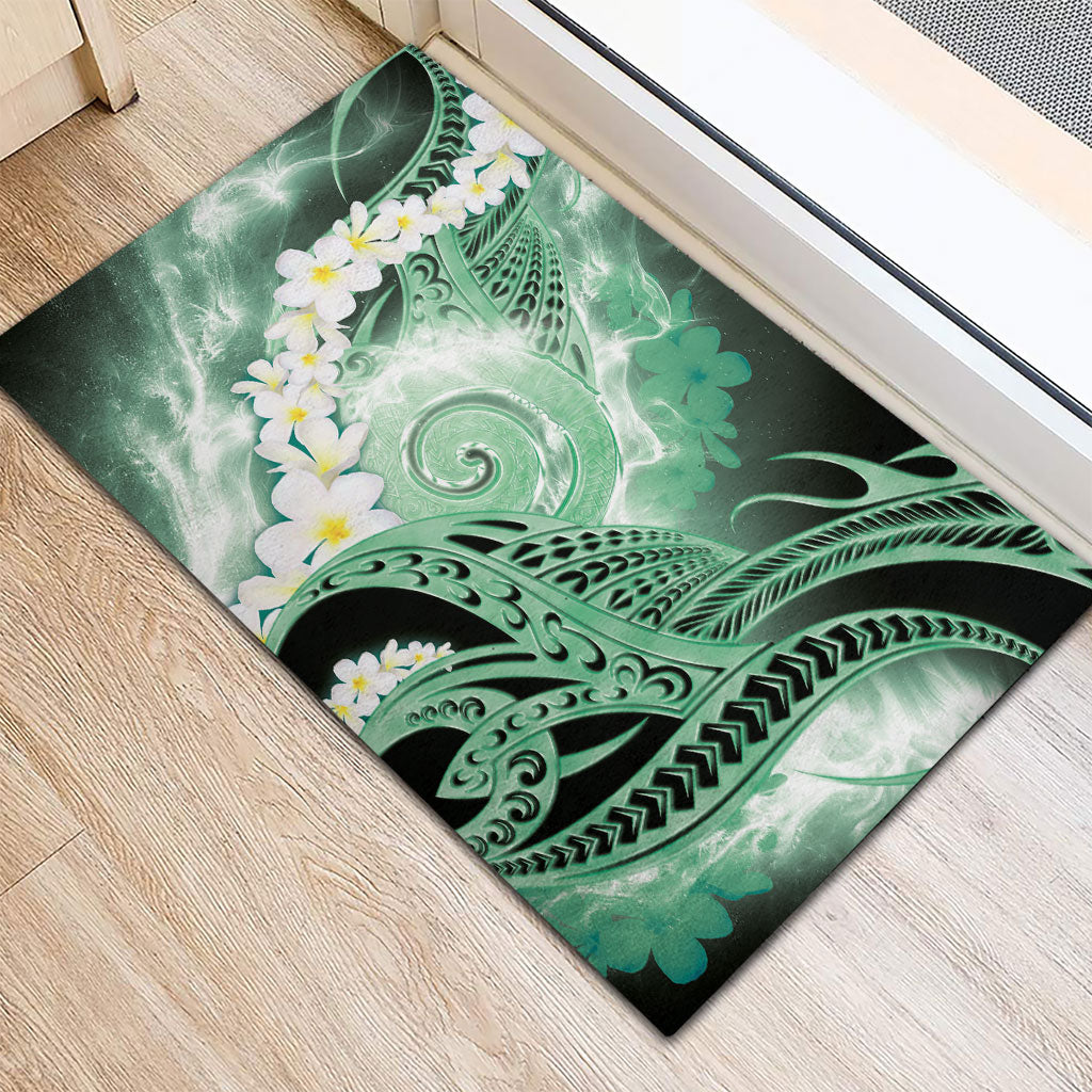 Piko Hawaiian Rubber Doormat Green Galaxy Spiral Plumeria Tribal Patterns