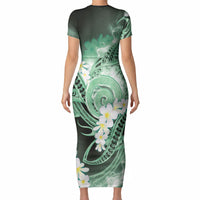 Piko Hawaiian Short Sleeve Bodycon Dress Green Galaxy Spiral Plumeria Tribal Patterns
