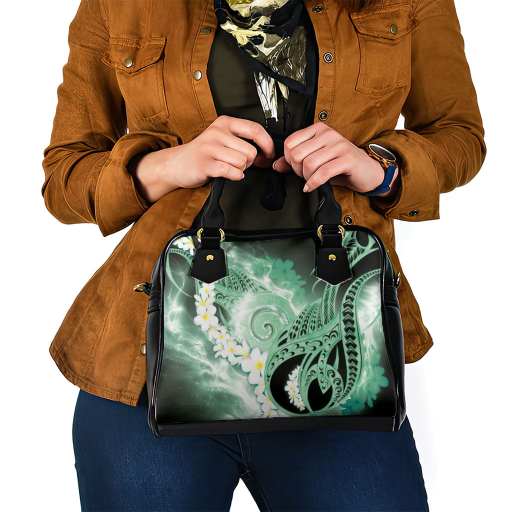 Piko Hawaiian Shoulder Handbag Green Galaxy Spiral Plumeria Tribal Patterns