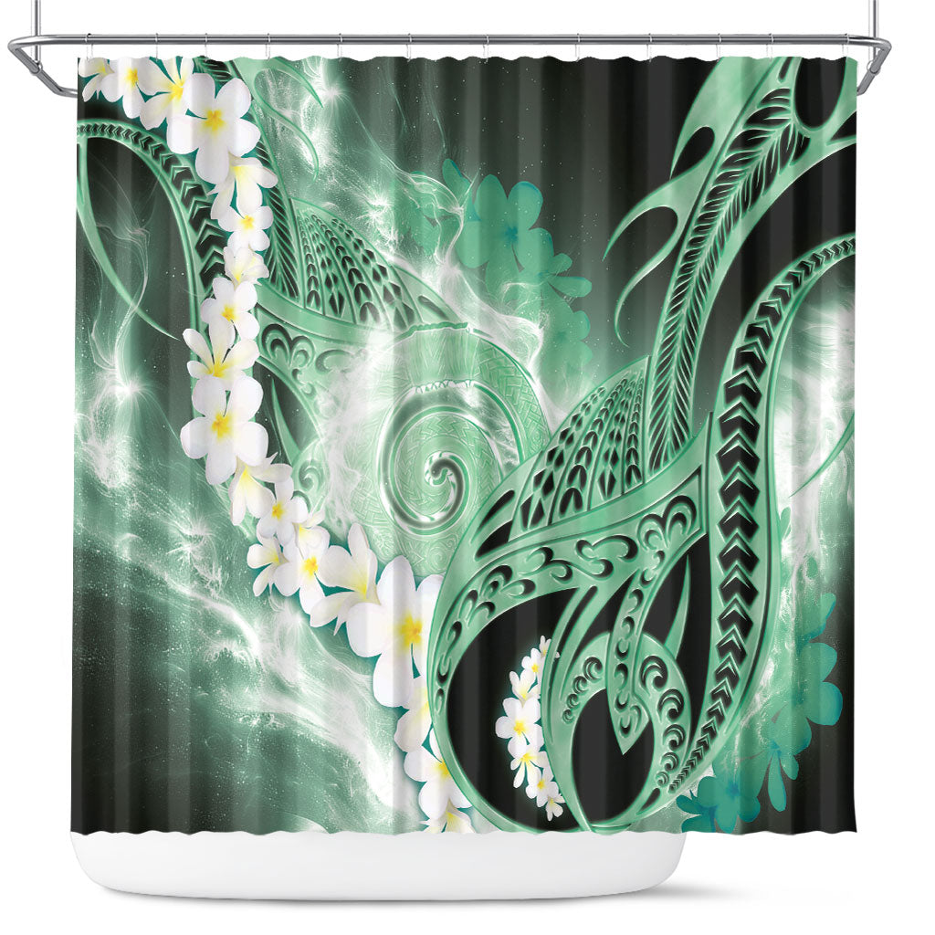 Piko Hawaiian Shower Curtain Green Galaxy Spiral Plumeria Tribal Patterns