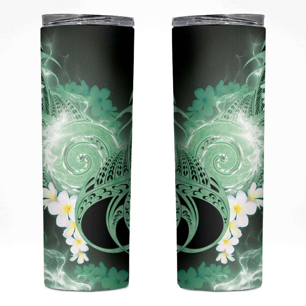 Piko Hawaiian Skinny Tumbler Green Galaxy Spiral Plumeria Tribal Patterns